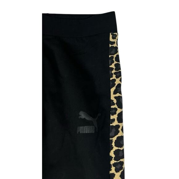 Puma Way 1 Athletic Leggings Black Animal Leopard Print Side Stripe Cotton S - Picture 2 of 8